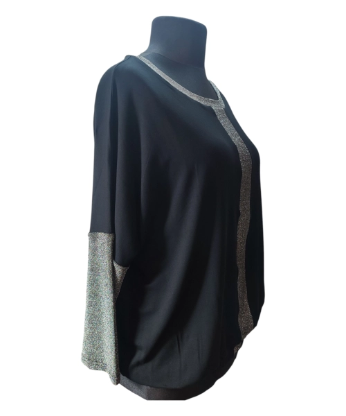 Wieczorowa Bluzka bombka z błyszczącym srebrnymi wstawkami